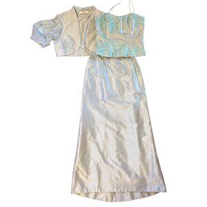 $1400 Marisa Baratelli 4 6 Thai Silk Dress Gown Maxi Skirt Set Sky Blue Formal